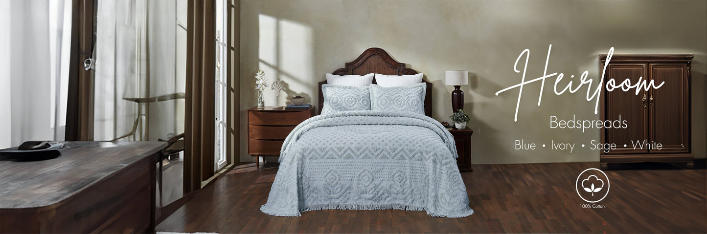 Heirloom 100% Cotton Chenille Bedspread & Shams: Lightweight Tufted Medallion Design Luxury Coverlet for All-Season Comfort | Better Trends