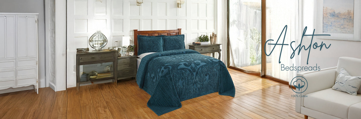 Ashton 100% Cotton Chenille Bedspread and Shams: Luxurious Medallion Pattern Bedding for All Seasons | Soft, Lightweight Comfort at Better Trends