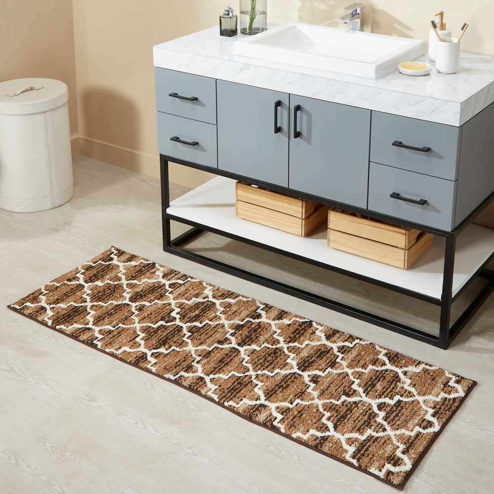 
                      
                        Better Trends Savio Collection 20" x 60" Runner Rug, Non Slip Bath Mat & Washable Bathroom Rugs, 100% Polyester Premium Bathroom Floor Mat, Perfect Bath Mats for Bathroom - Brown Bathroom Rugs
                      
                    