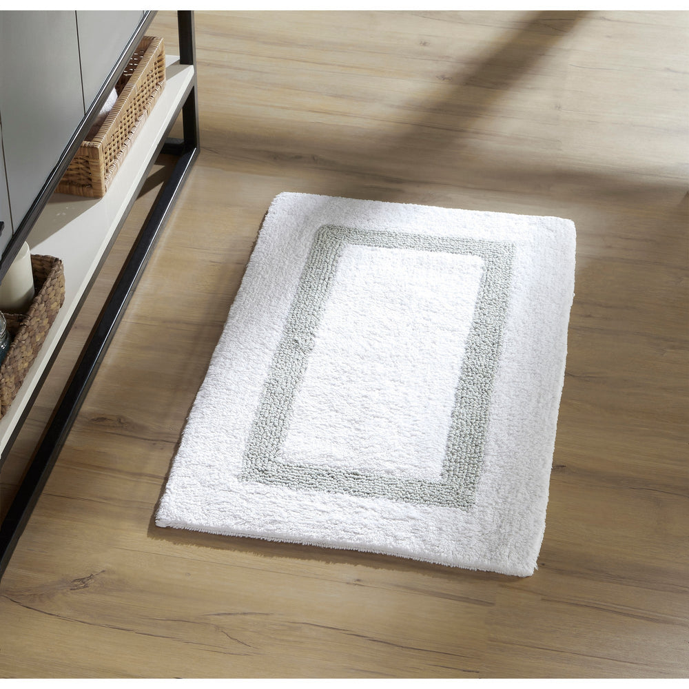 Better Trends 100% Cotton Hotel Collection Bath Mats, White & Blue Bath Mat - Tufted, Reversible & Absorbent & Machine Washable Bath Mats for Bathtubs, Rain Showers and Under The Sink, 21