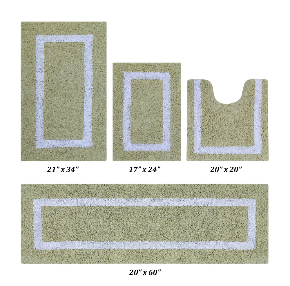 Better Trends 100% Cotton Hotel Collection Bath Mats Set, Sage & White Mats - Tufted, Reversible & Absorbent & Machine Washable 4 Piece Bathroom Rug Set, Toilet Base, Runner for Tub, Shower