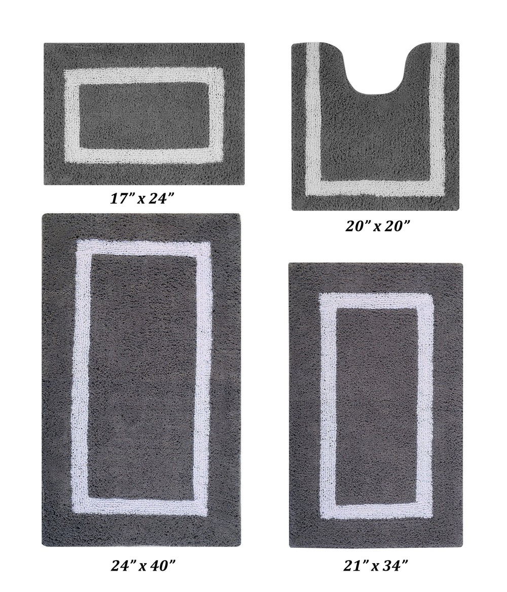 Better Trends 100% Cotton Hotel Collection Bath Mats Set, Gray & White Mats - Tufted, Reversible & Absorbent & Machine Washable 4 Piece Bathroom Rug Set, for Toilet Base, Runner for Tub, Shower