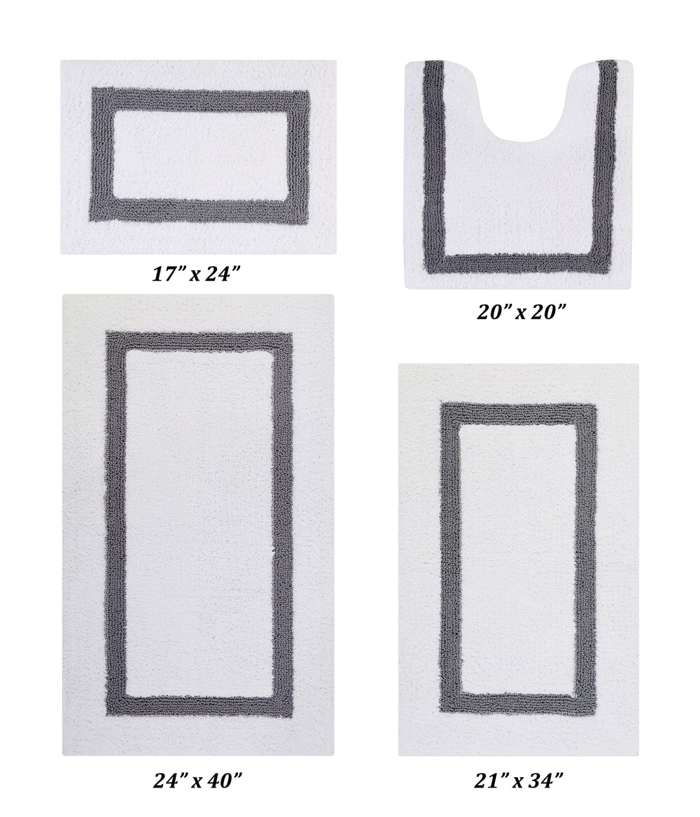Better Trends 100% Cotton Hotel Collection Bath Mats Set, White & Gray Mats - Tufted, Reversible & Absorbent & Machine Washable 4 Piece Bathroom Rug Set, for Toilet Base, Runner for Tub, Shower