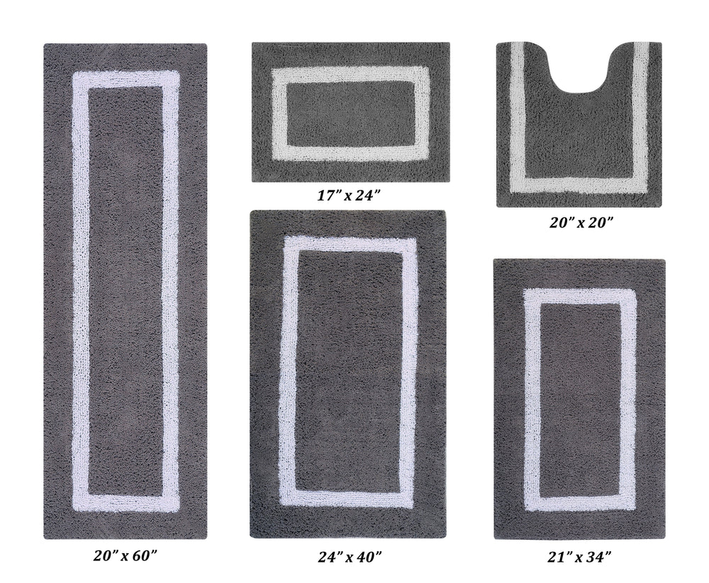 Better Trends 100% Cotton Hotel Collection Bath Mats Set, Gray & White Mats - Tufted, Reversible & Absorbent & Machine Washable 5 Piece Bathroom Rug Set, for Toilet Base, Runner for Tub, Shower