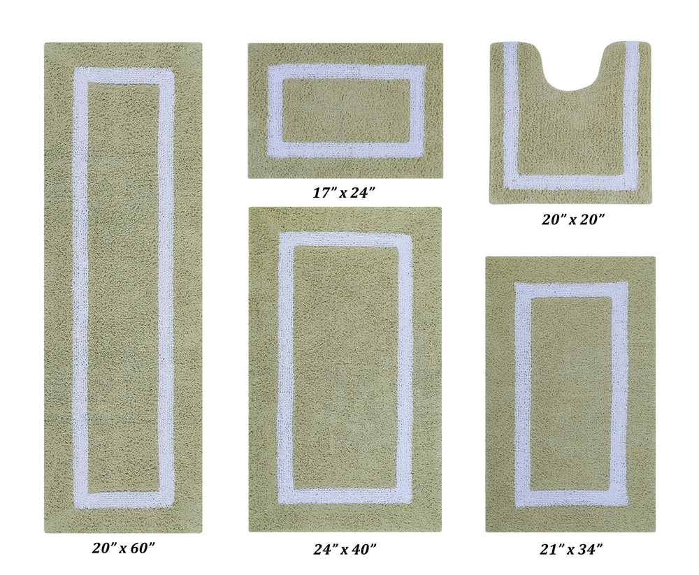 Better Trends 100% Cotton Hotel Collection Bath Mats Set, Sage & White Mats - Tufted, Reversible & Absorbent & Machine Washable 5 Piece Bathroom Rug Set, for Toilet Base, Runner for Tub, Shower
