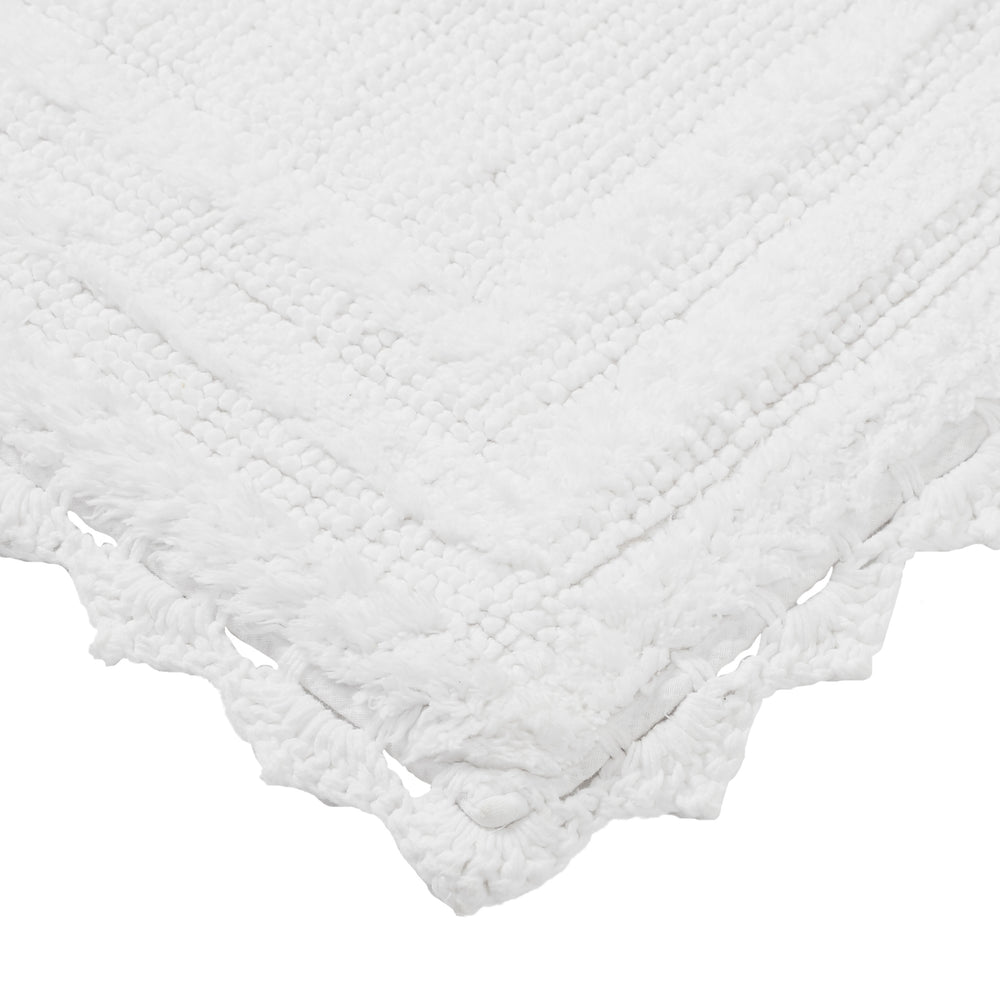 
                      
                        Better Trends Lilly Crochet Collection 100% Cotton 3 Piece Set (17" x 24" | 20" x 20" | 21" x 34") Bath Rug Set in White
                      
                    