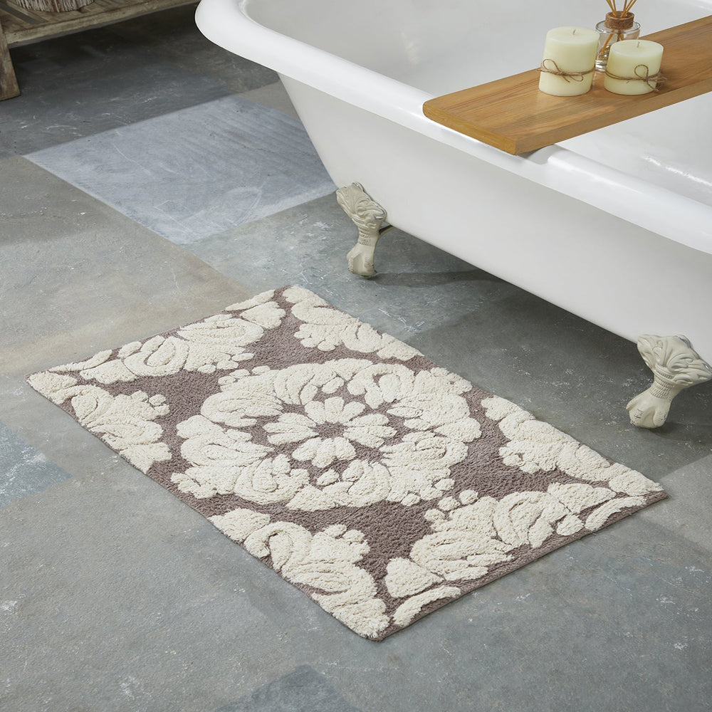 Medallion 100% Cotton Two Color Tufted Design Non-Slip Bath Rug