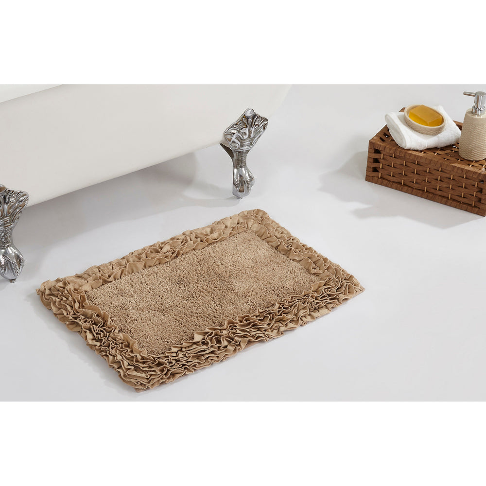 Shaggy Border Bath Rug 100% Cotton, Tufted Design with Ruffle Border, Ultra Soft & Absorbent, Machine Washable with Spray Latex Backing