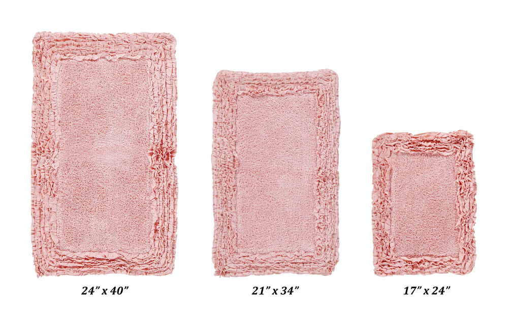 Better Trends 100% Cotton Bath Rug in Shaggy Border Collection - Ultra Soft, Plush, Absorbent, Tufted Bath Rug for Bathroom Floor, Tub and Shower, Bathroom Rug 3 Piece Set, Pink