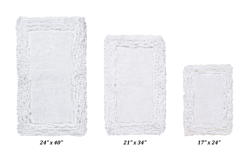 Better Trends 100% Cotton Bath Rug in Shaggy Border Collection - Ultra Soft, Plush, Absorbent, Tufted Bath Rug for Bathroom Floor, Tub and Shower, Bathroom rug 3 Piece Set, White