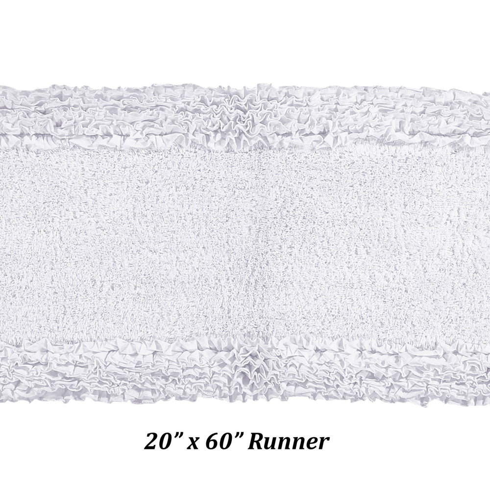 
                      
                        Better Trends Shaggy Border Collection, 3 Piece (17" x 24" | 24" x 40" | 20" x 60") Bathroom Set, Rectangle Rugs, 100% Cotton White Bath Mat, Water Absorbent and Non-Slip Doormat
                      
                    