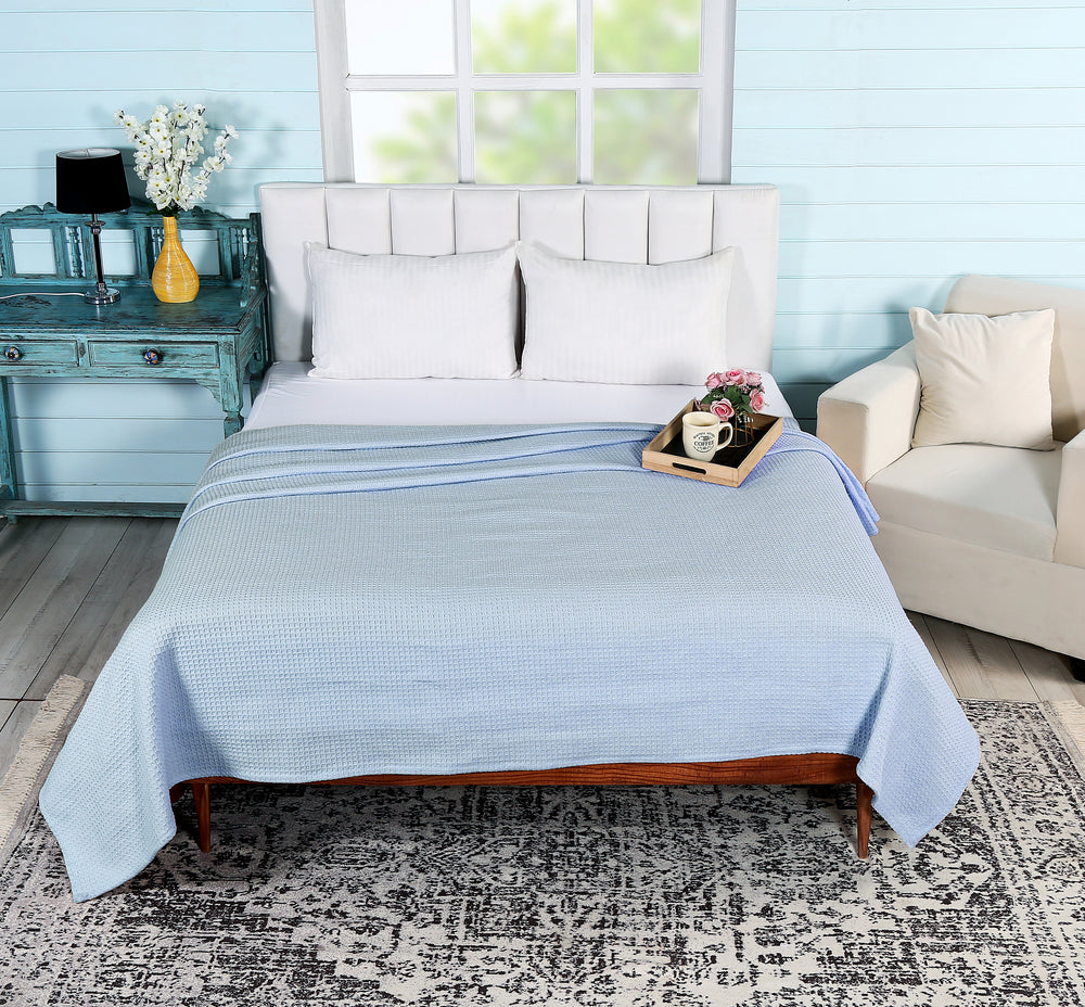 Janiya Waffle Collection 100% Cotton King Blanket in Light Blue