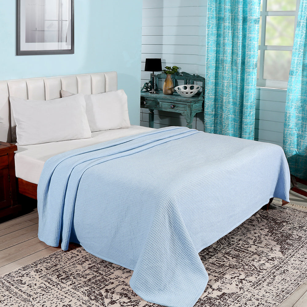
                      
                        Janiya Waffle Collection 100% Cotton Full/Queen Blanket in Light Blue
                      
                    