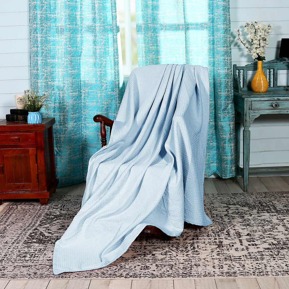 
                      
                        Janiya Waffle Collection 100% Cotton Full/Queen Blanket in Light Blue
                      
                    