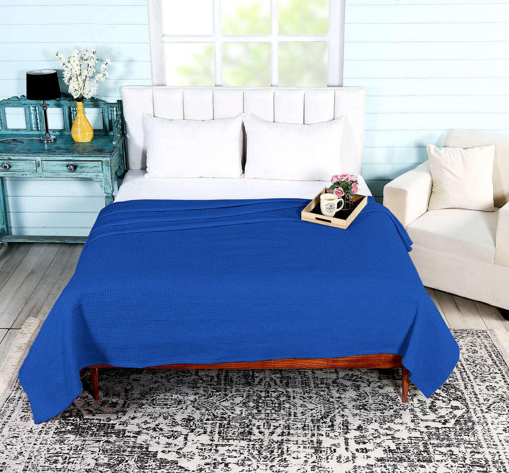 Janiya Waffle Collection 100% Cotton Twin Blanket in Navy