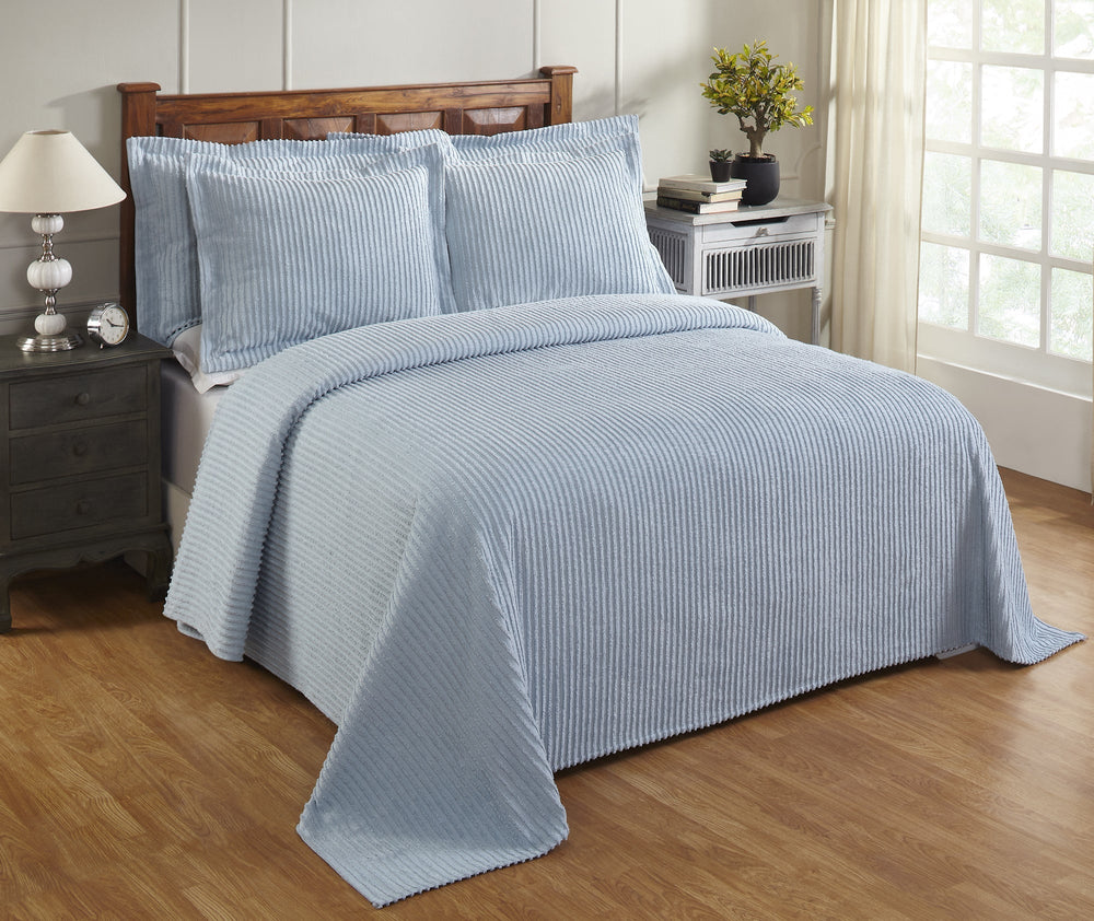 Jullian 100% Cotton Chenille Bedspread & Shams, Machine Washable Tufted Bold Stripes, Luxurious All-Season Bedding