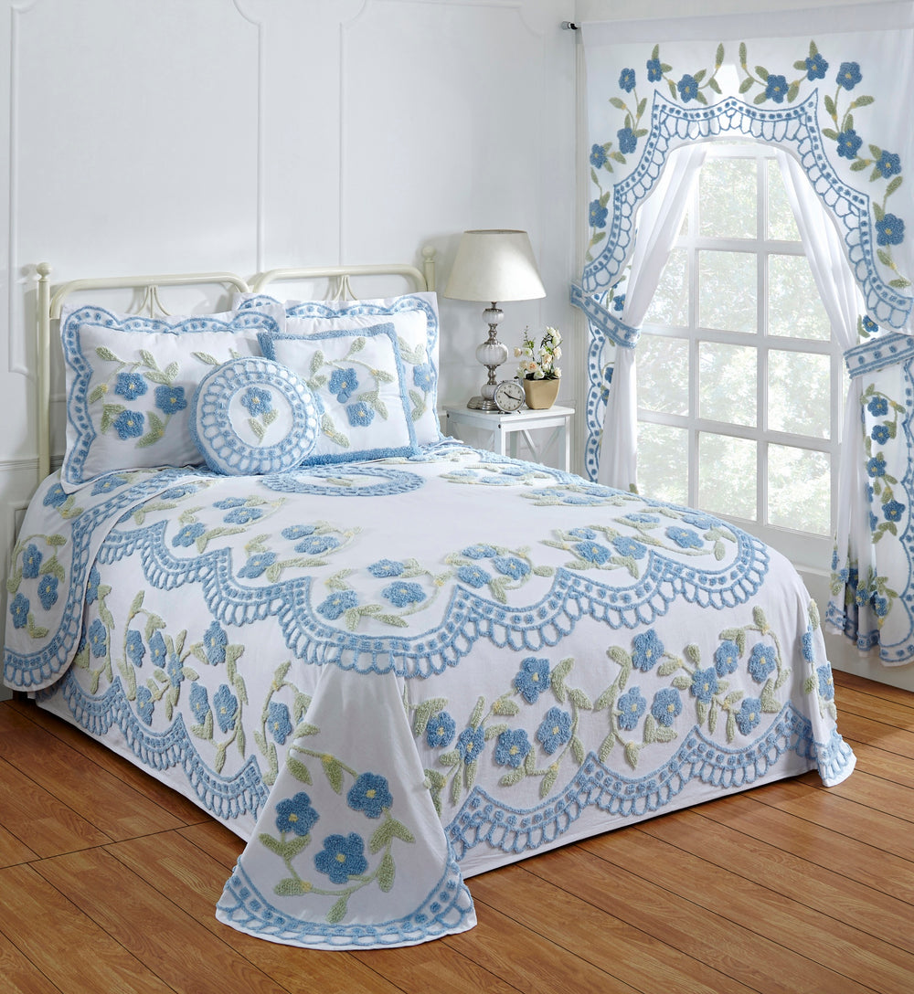 Better Trends 100% Cotton Chenille Bedspreads King Size, Bloomfield Collection Floral Design Bed Cover in Blue - Tufted Cotton Bedspreads, Lightweight Bedspreads & Coverlets