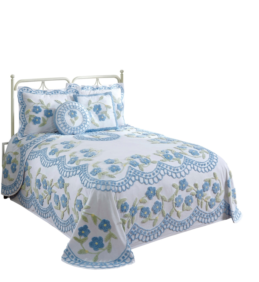 Better Trends 100% Cotton Chenille Bedspreads Queen Size, Bloomfield Collection Floral Design Bed Cover in Blue - Tufted Cotton Bedspreads, Lightweight Bedspreads & Coverlets