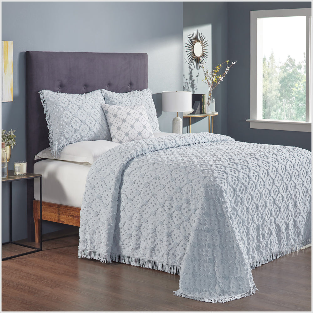 Charleston 100% Cotton Soft & Plush Chenille Tufted Diamond Pattern Unique Luxurious 4 Piece Bedspread & Sham Set, All-Season, Machine Washable Coverlet Set