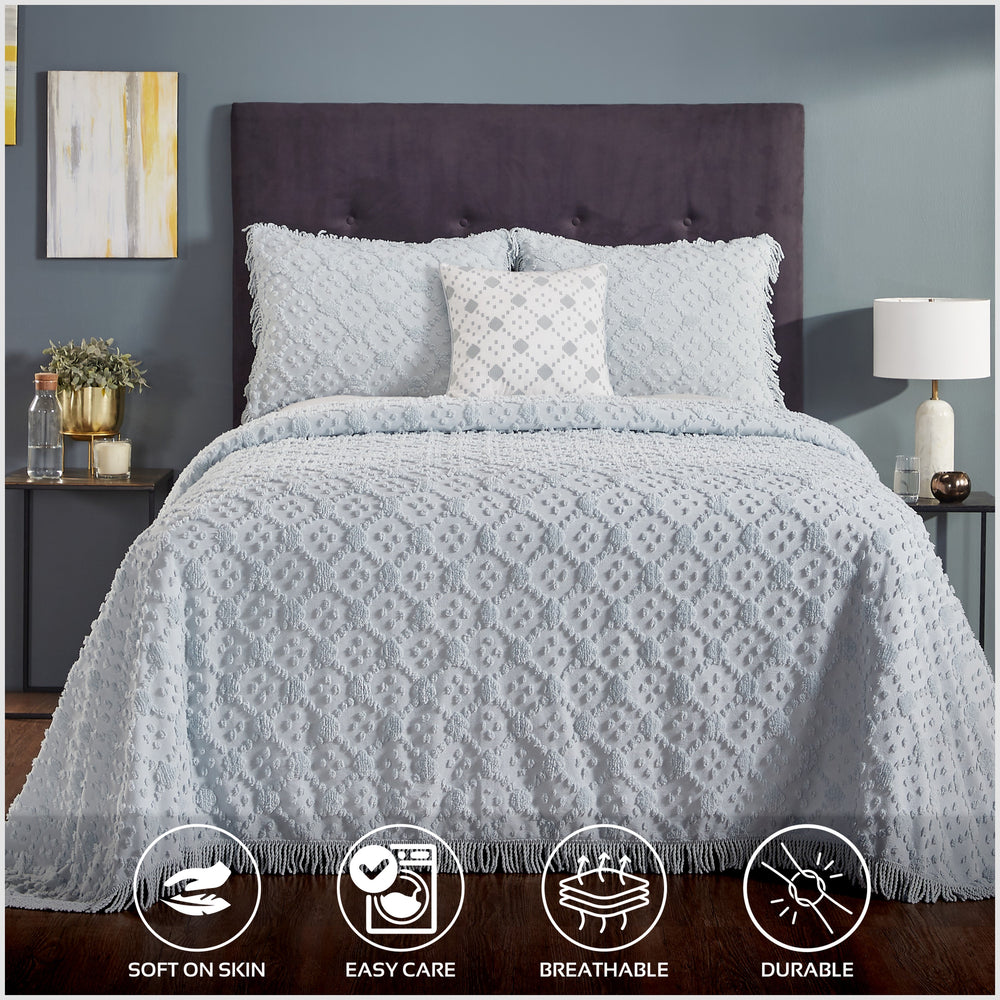 
                      
                        Charleston 100% Cotton Soft & Plush Chenille Tufted Diamond Pattern Unique Luxurious 4 Piece Bedspread & Sham Set, All-Season, Machine Washable Coverlet Set
                      
                    