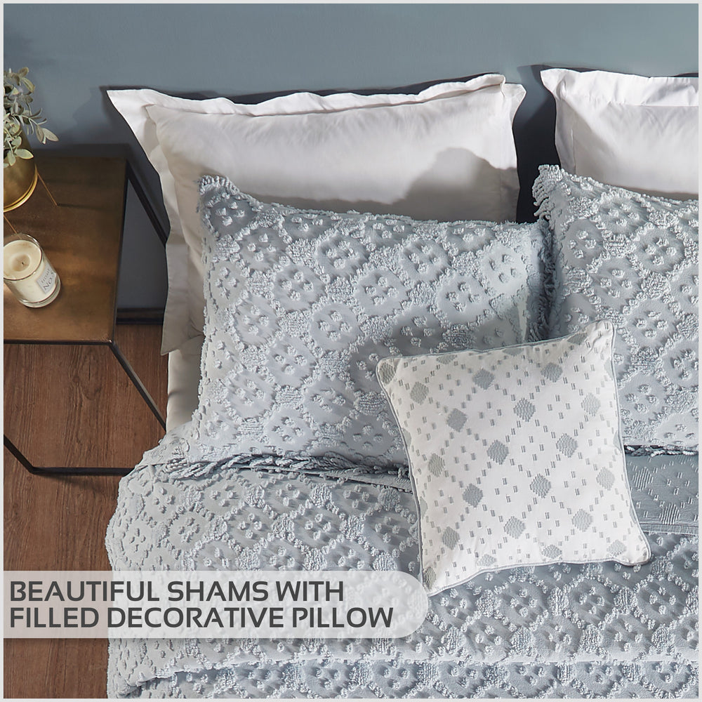 
                      
                        Charleston 100% Cotton Soft & Plush Chenille Tufted Diamond Pattern Unique Luxurious 4 Piece Bedspread & Sham Set, All-Season, Machine Washable Coverlet Set
                      
                    