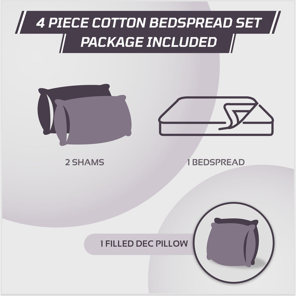 
                      
                        Charleston 100% Cotton Soft & Plush Chenille Tufted Diamond Pattern Unique Luxurious 4 Piece Bedspread & Sham Set, All-Season, Machine Washable Coverlet Set
                      
                    