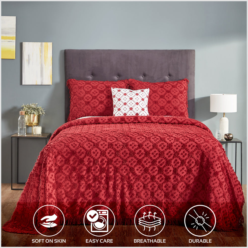 
                      
                        Charleston 100% Cotton Soft & Plush Chenille Tufted Diamond Pattern Unique Luxurious 4 Piece Bedspread & Sham Set, All-Season, Machine Washable Coverlet Set
                      
                    
