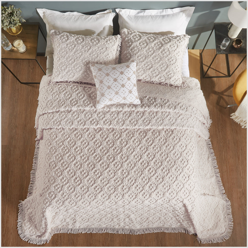 
                      
                        Charleston 100% Cotton Soft & Plush Chenille Tufted Diamond Pattern Unique Luxurious 4 Piece Bedspread & Sham Set, All-Season, Machine Washable Coverlet Set
                      
                    