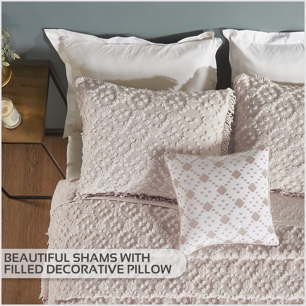 
                      
                        Charleston 100% Cotton Soft & Plush Chenille Tufted Diamond Pattern Unique Luxurious 4 Piece Bedspread & Sham Set, All-Season, Machine Washable Coverlet Set
                      
                    