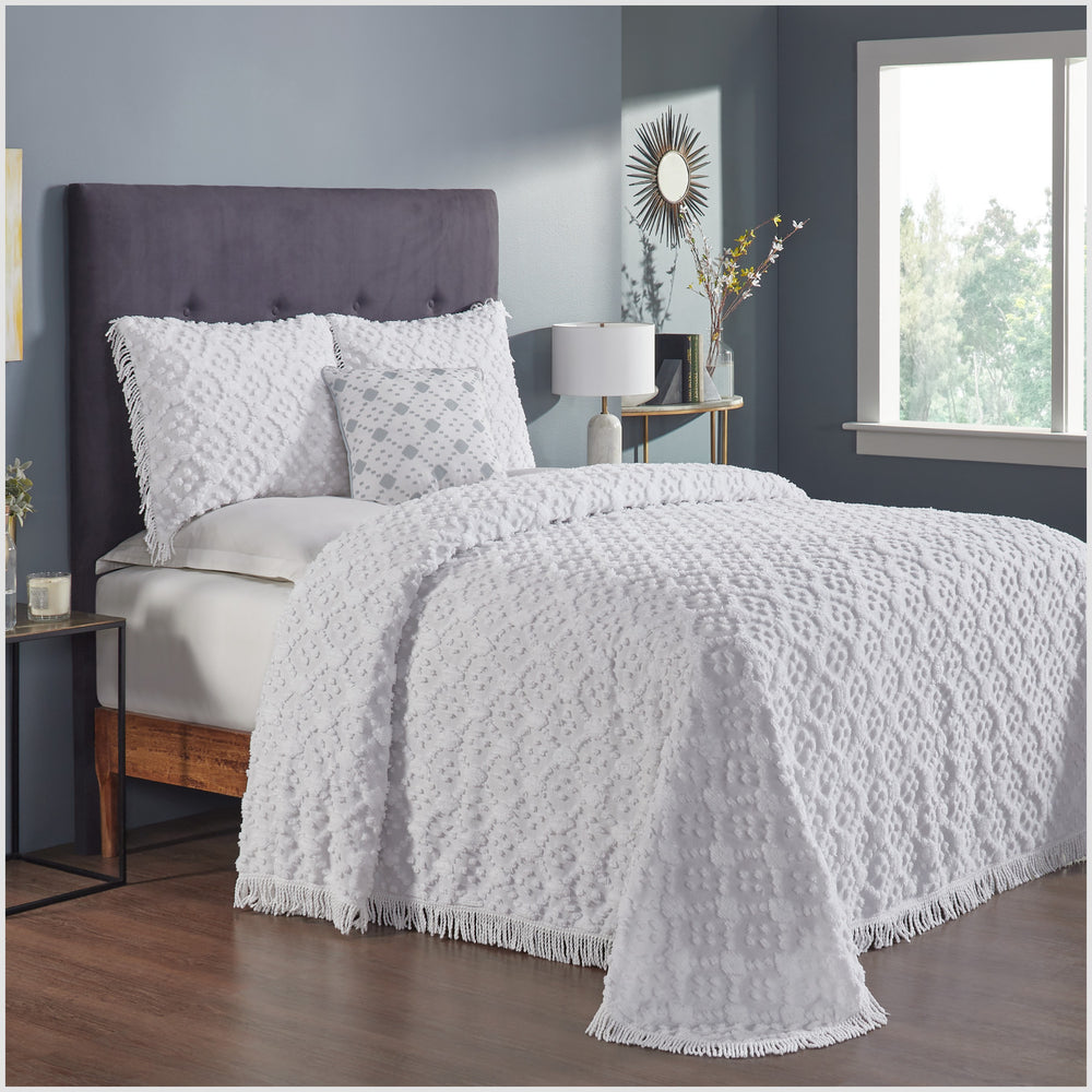 
                      
                        Charleston 100% Cotton Soft & Plush Chenille Tufted Diamond Pattern Unique Luxurious 4 Piece Bedspread & Sham Set, All-Season, Machine Washable Coverlet Set
                      
                    