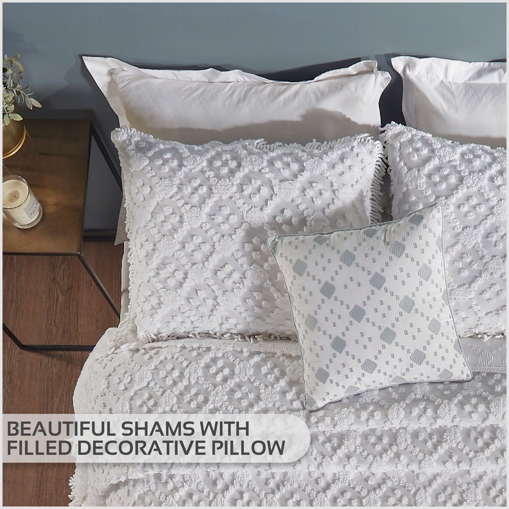 
                      
                        Charleston 100% Cotton Soft & Plush Chenille Tufted Diamond Pattern Unique Luxurious 4 Piece Bedspread & Sham Set, All-Season, Machine Washable Coverlet Set
                      
                    