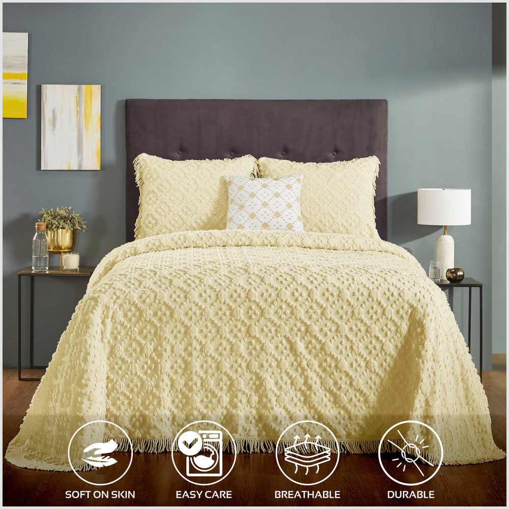 
                      
                        Charleston 100% Cotton Soft & Plush Chenille Tufted Diamond Pattern Unique Luxurious 4 Piece Bedspread & Sham Set, All-Season, Machine Washable Coverlet Set
                      
                    