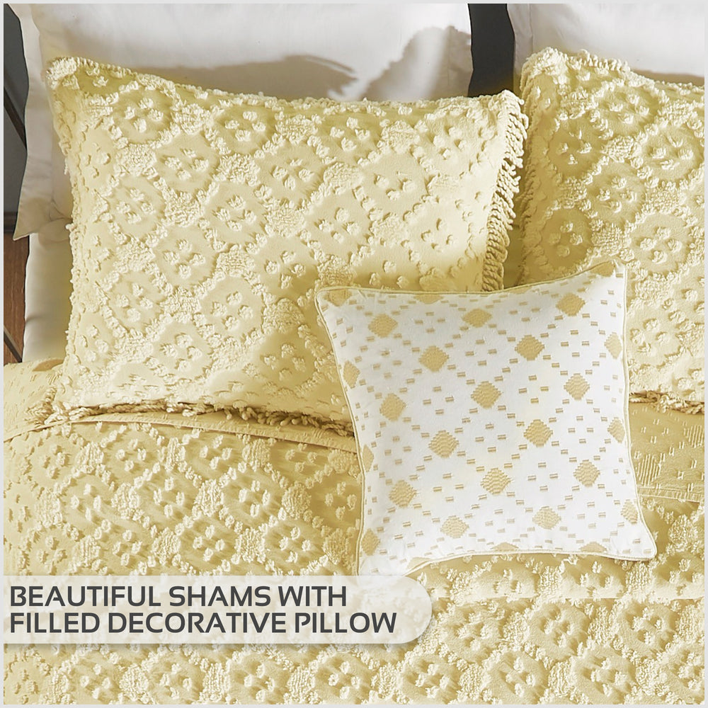 
                      
                        Charleston 100% Cotton Soft & Plush Chenille Tufted Diamond Pattern Unique Luxurious 4 Piece Bedspread & Sham Set, All-Season, Machine Washable Coverlet Set
                      
                    