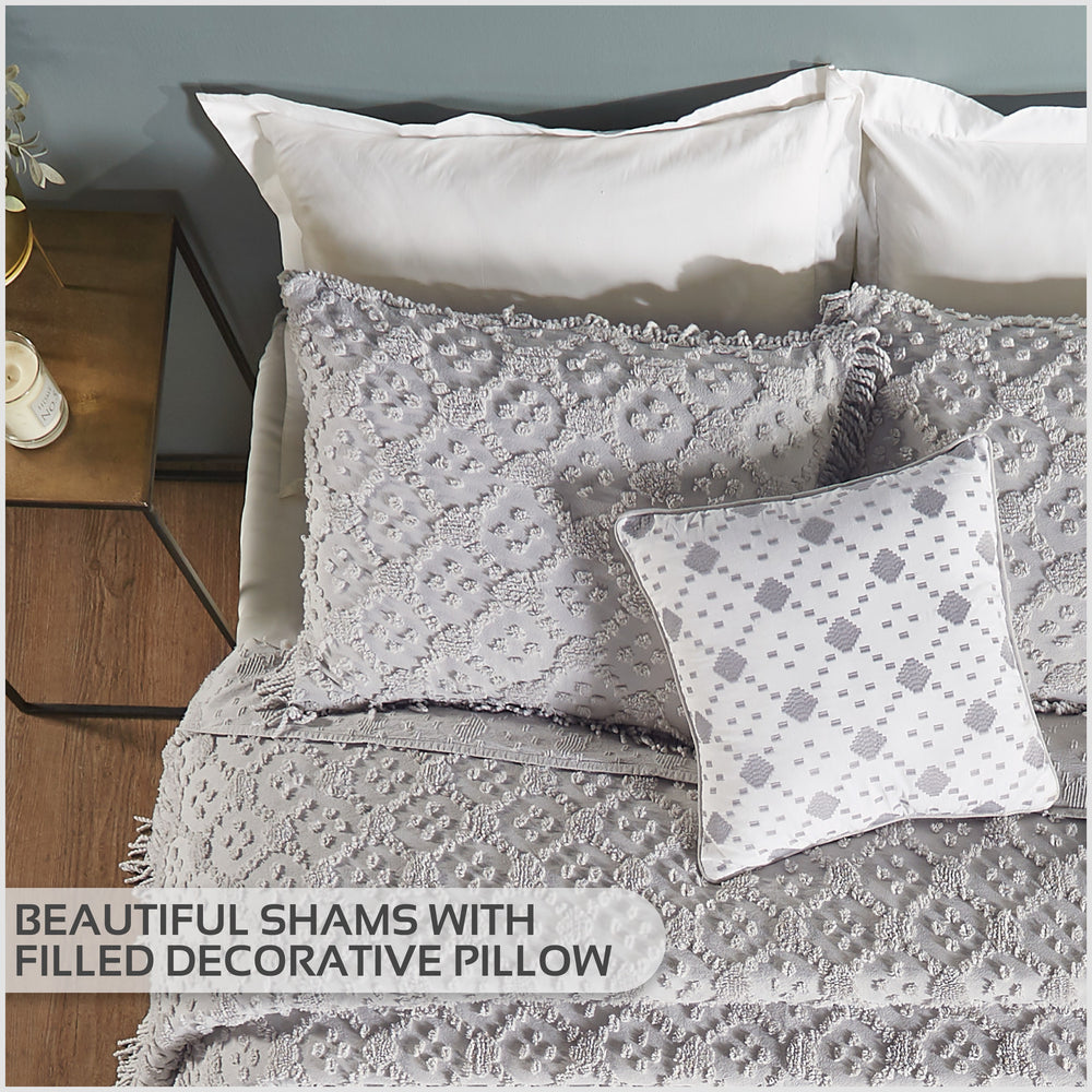 
                      
                        Charleston 100% Cotton Soft & Plush Chenille Tufted Diamond Pattern Unique Luxurious 4 Piece Bedspread & Sham Set, All-Season, Machine Washable Coverlet Set
                      
                    
