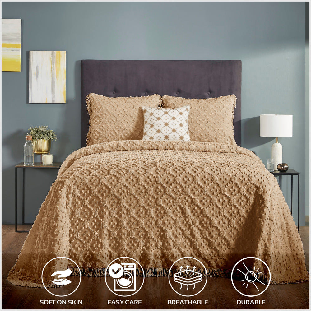 
                      
                        Charleston 100% Cotton Soft & Plush Chenille Tufted Diamond Pattern Unique Luxurious 4 Piece Bedspread & Sham Set, All-Season, Machine Washable Coverlet Set
                      
                    