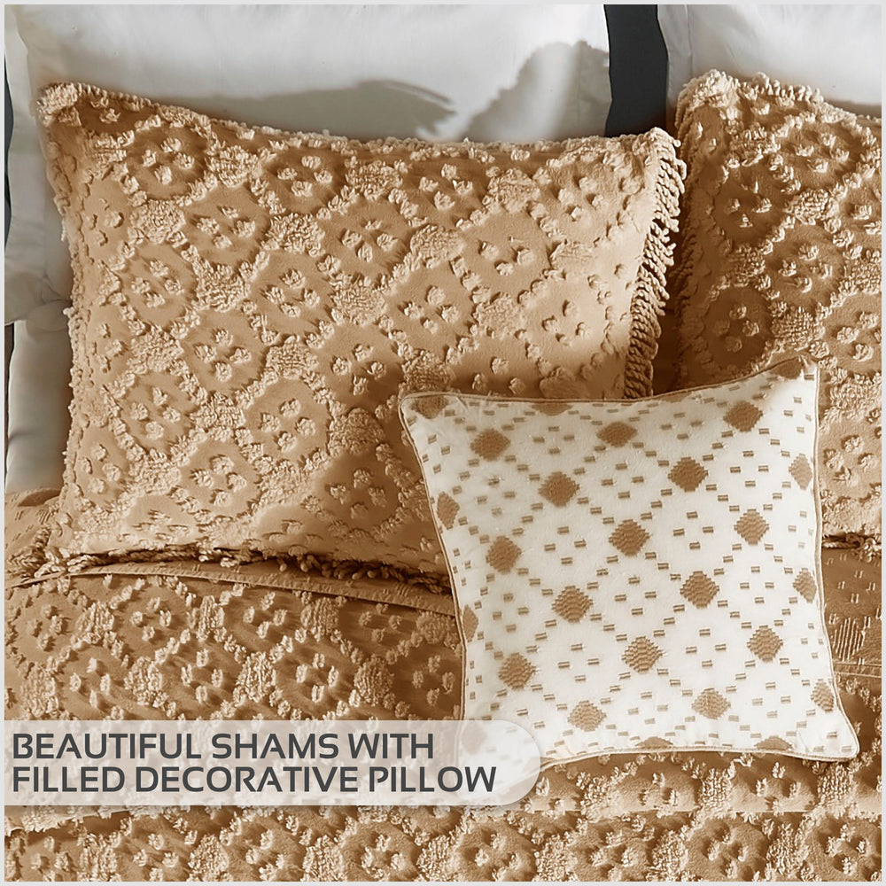 
                      
                        Charleston 100% Cotton Soft & Plush Chenille Tufted Diamond Pattern Unique Luxurious 4 Piece Bedspread & Sham Set, All-Season, Machine Washable Coverlet Set
                      
                    