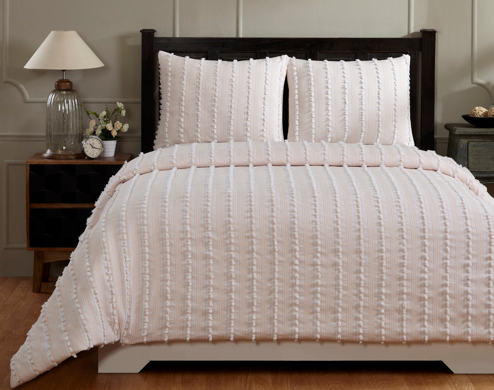Angelique Tufted Comforter Set - Stripe & Chevron Pattern, 100% Polyester Fill, Available in Twin, Queen & King Sizes