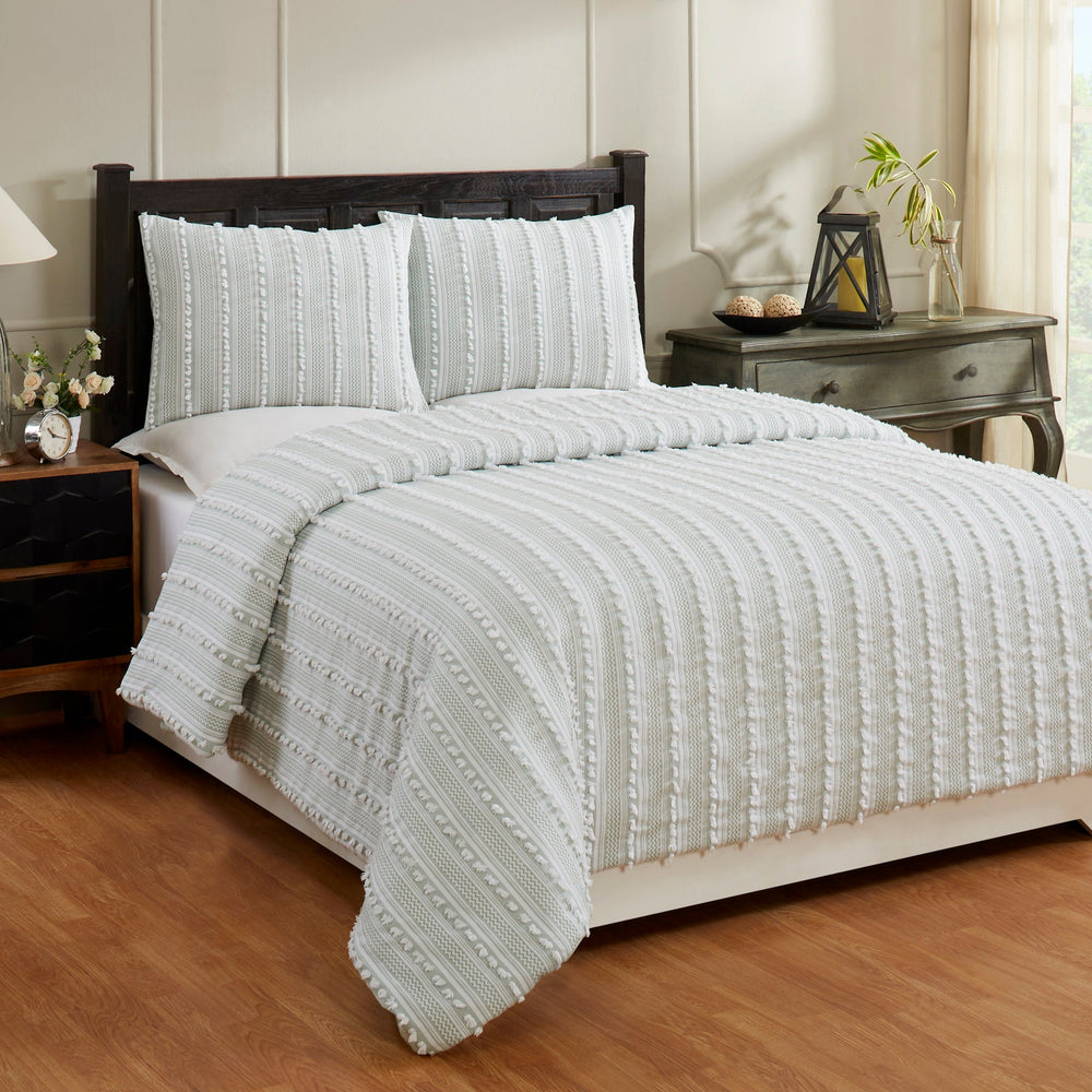 
                      
                        Angelique Tufted Comforter Set - Stripe & Chevron Pattern, 100% Polyester Fill, Available in Twin, Queen & King Sizes
                      
                    