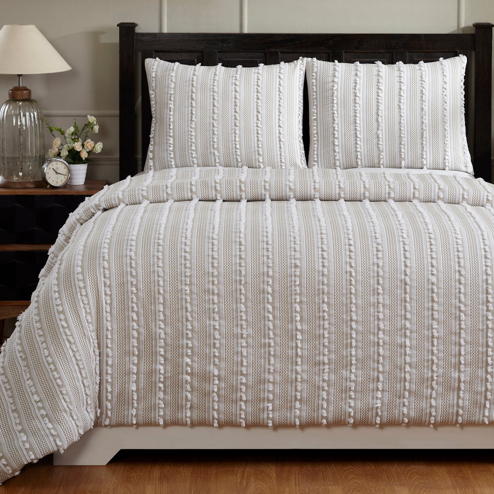 
                      
                        Angelique Tufted Comforter Set - Stripe & Chevron Pattern, 100% Polyester Fill, Available in Twin, Queen & King Sizes
                      
                    