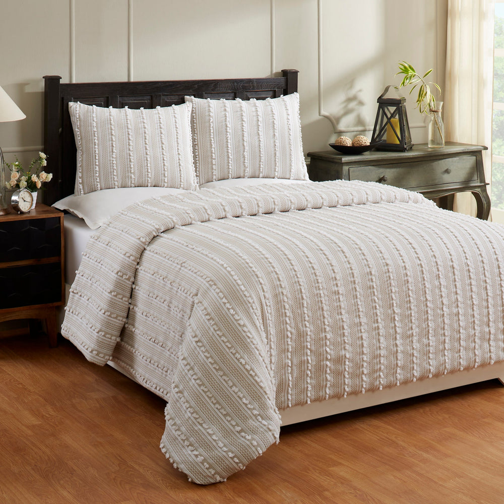
                      
                        Angelique Tufted Comforter Set - Stripe & Chevron Pattern, 100% Polyester Fill, Available in Twin, Queen & King Sizes
                      
                    