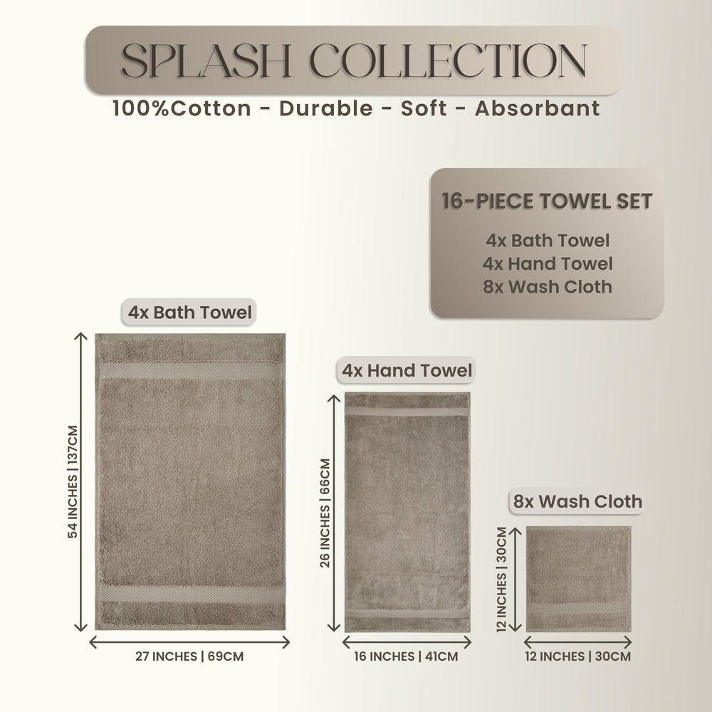 
                      
                        Splash Ultra-Soft Zero Twist 100% Ring Spun Cotton Mix Towel Set - Reversible, 550 GSM, Breathable, Lightweight, Absorbent Towels for Bathroom
                      
                    