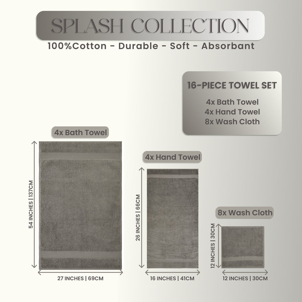 
                      
                        Splash Ultra-Soft Zero Twist 100% Ring Spun Cotton Mix Towel Set - Reversible, 550 GSM, Breathable, Lightweight, Absorbent Towels for Bathroom
                      
                    