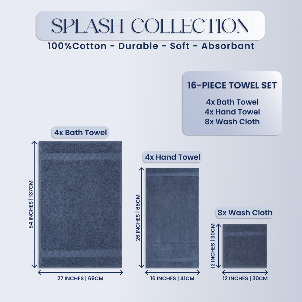 
                      
                        Splash Ultra-Soft Zero Twist 100% Ring Spun Cotton Mix Towel Set - Reversible, 550 GSM, Breathable, Lightweight, Absorbent Towels for Bathroom
                      
                    
