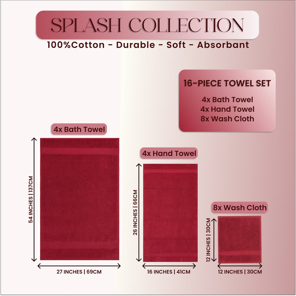 
                      
                        Splash Ultra-Soft Zero Twist 100% Ring Spun Cotton Mix Towel Set - Reversible, 550 GSM, Breathable, Lightweight, Absorbent Towels for Bathroom
                      
                    