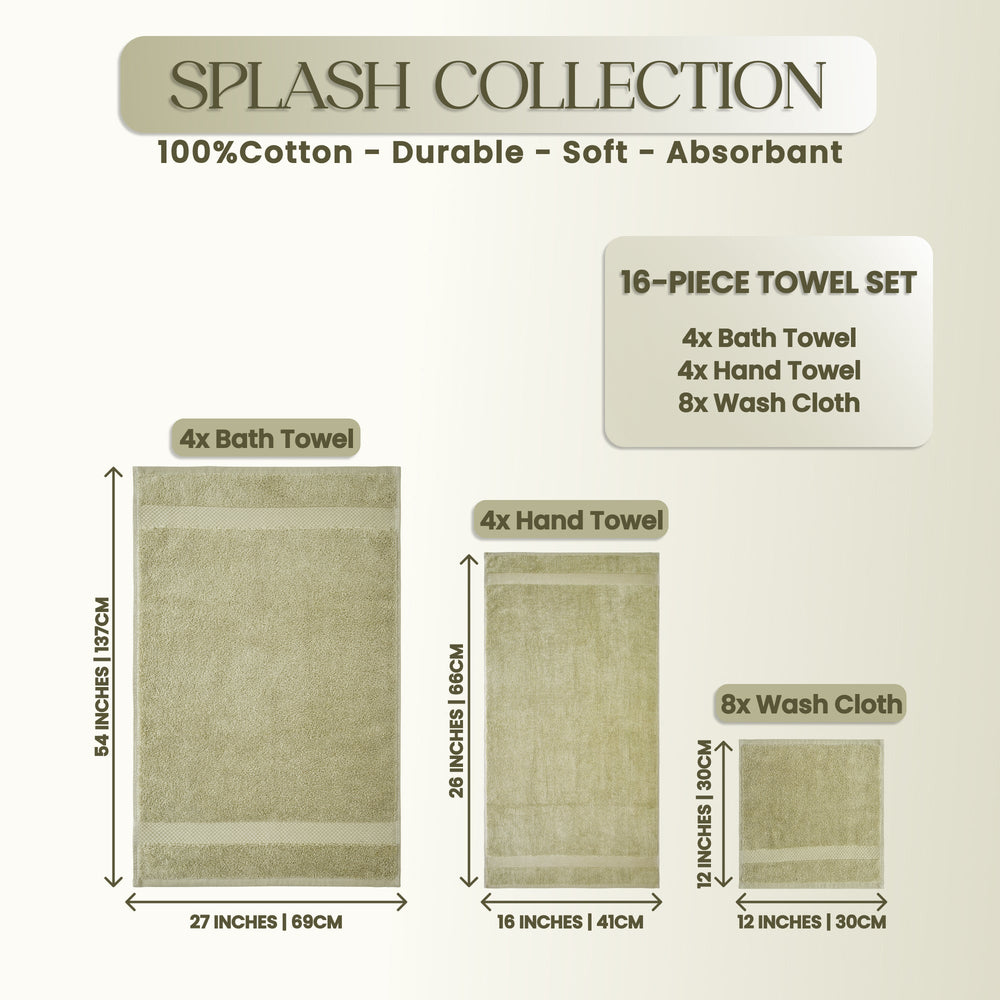 
                      
                        Splash Ultra-Soft Zero Twist 100% Ring Spun Cotton Mix Towel Set - Reversible, 550 GSM, Breathable, Lightweight, Absorbent Towels for Bathroom
                      
                    