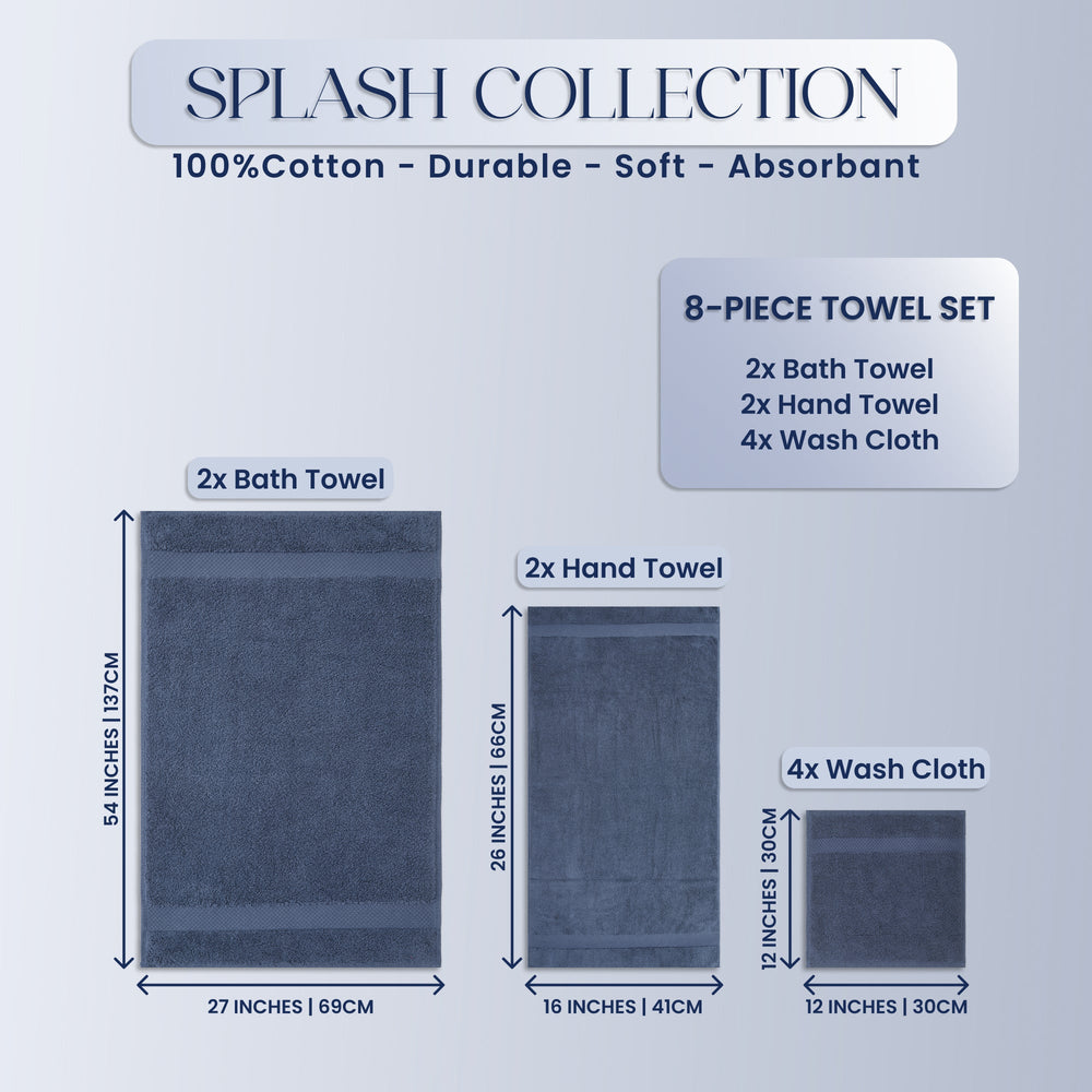 
                      
                        Splash Ultra-Soft Zero Twist 100% Ring Spun Cotton Mix Towel Set - Reversible, 550 GSM, Breathable, Lightweight, Absorbent Towels for Bathroom
                      
                    
