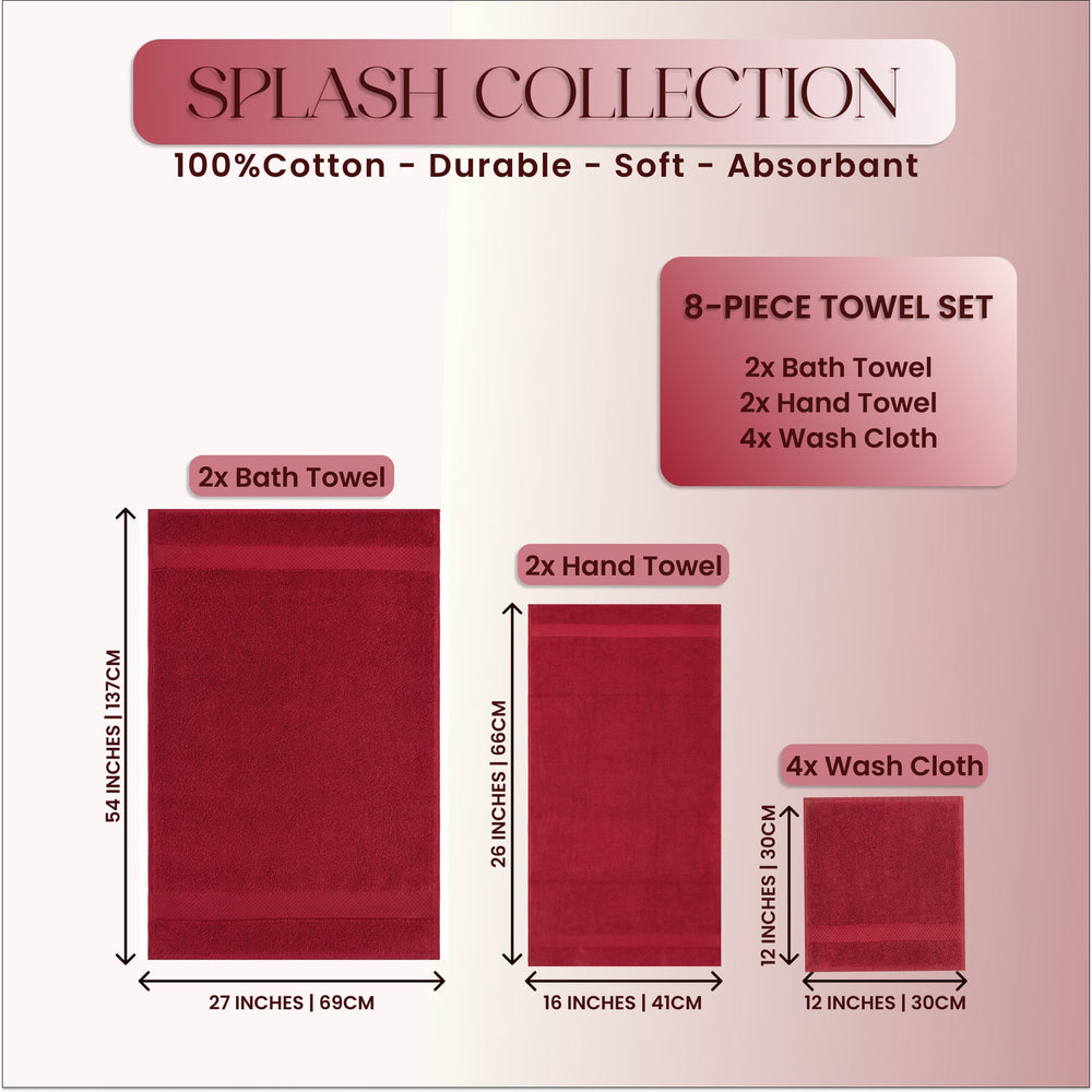 
                      
                        Splash Ultra-Soft Zero Twist 100% Ring Spun Cotton Mix Towel Set - Reversible, 550 GSM, Breathable, Lightweight, Absorbent Towels for Bathroom
                      
                    