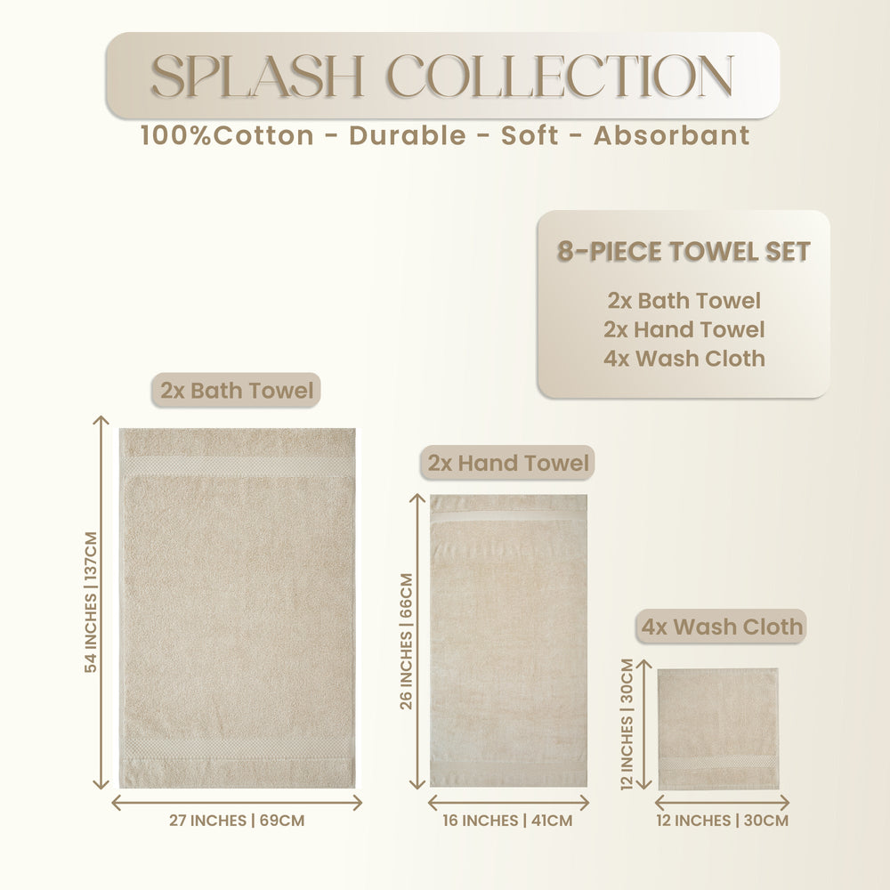 
                      
                        Splash Ultra-Soft Zero Twist 100% Ring Spun Cotton Mix Towel Set - Reversible, 550 GSM, Breathable, Lightweight, Absorbent Towels for Bathroom
                      
                    
